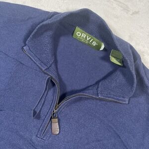 ORVIS Silk Cashmere Blend Knit Sweater 1/4 Zip Long Sleeve Blue Men's L